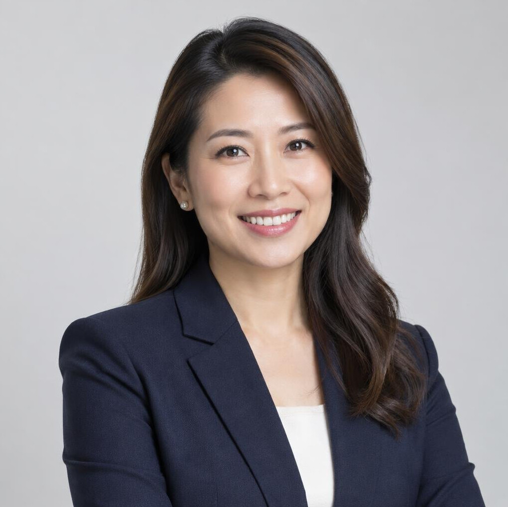 Professional studio portrait of an Asian businesswoman smiling